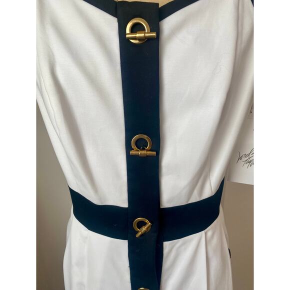 Chetta B Black & White Cotton Blend Shirt Dress With Gold Toggles size 6 nwt - Picture 7 of 10